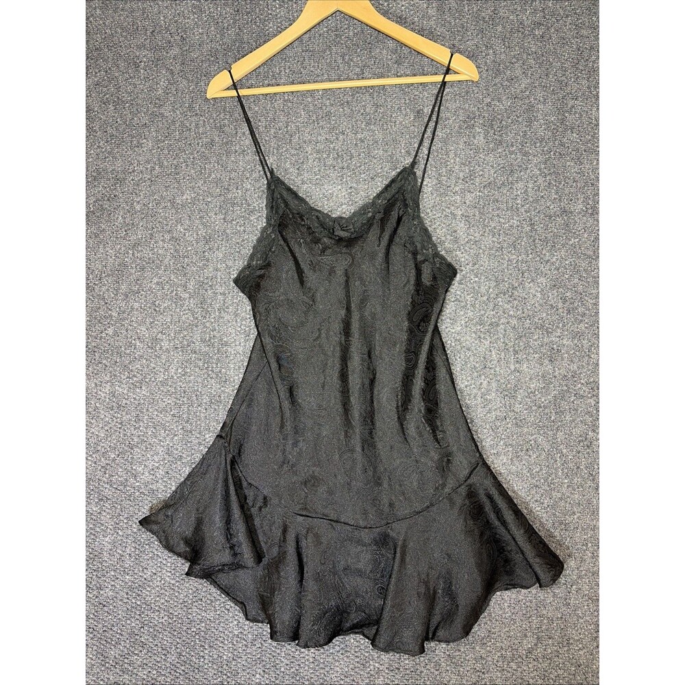 VTG Intimate Moments Black Slip Dress Nightgown Size M Lace Trim